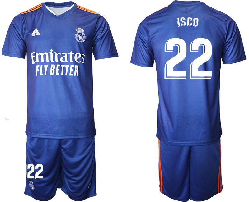 Cheap Men 2021-2022 Club Real Madrid away blue 22 Adidas Soccer Jersey